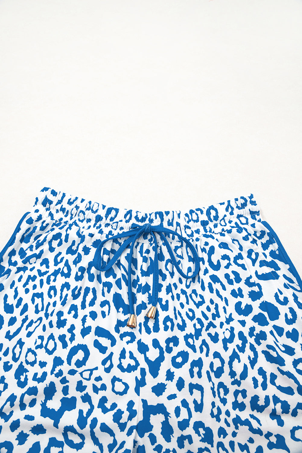 White Leopard Elastic Waist Lace up Contrast Trim Casual Shorts