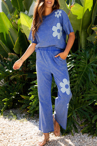 Lilac Floral Patch Exposed Seam Raw Edge Pants Set
