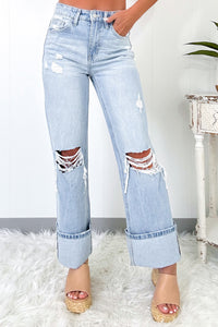 Beau Blue Light Wash Distressed Straight Jeans