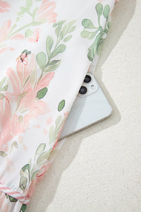 Pink Plus Size Floral Print Striped Detail Short Summer Dress