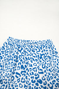 White Leopard Elastic Waist Lace up Contrast Trim Casual Shorts