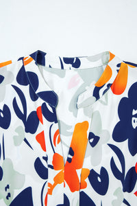 Fashion Floral Print Notched Neck Flutter Sleeve Mini Dress