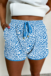 White Leopard Elastic Waist Lace up Contrast Trim Casual Shorts
