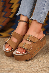 Black Suede Buckle Decor Footbed Sandal Slippers