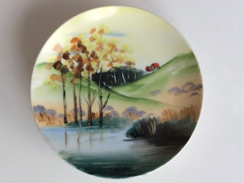 Vintage Hitomi Hand Painted Country Setting Ceramic 6" Plate