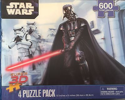 STAR WARS Super 3D - 4 Puzzle Pack 12"X 9" 600 PIECES