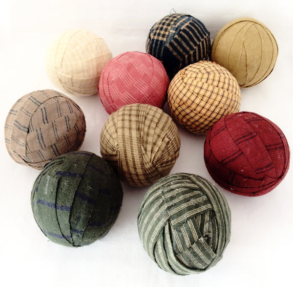 Primitive, Country Style, Homespun Fabric Balls, Set of 6