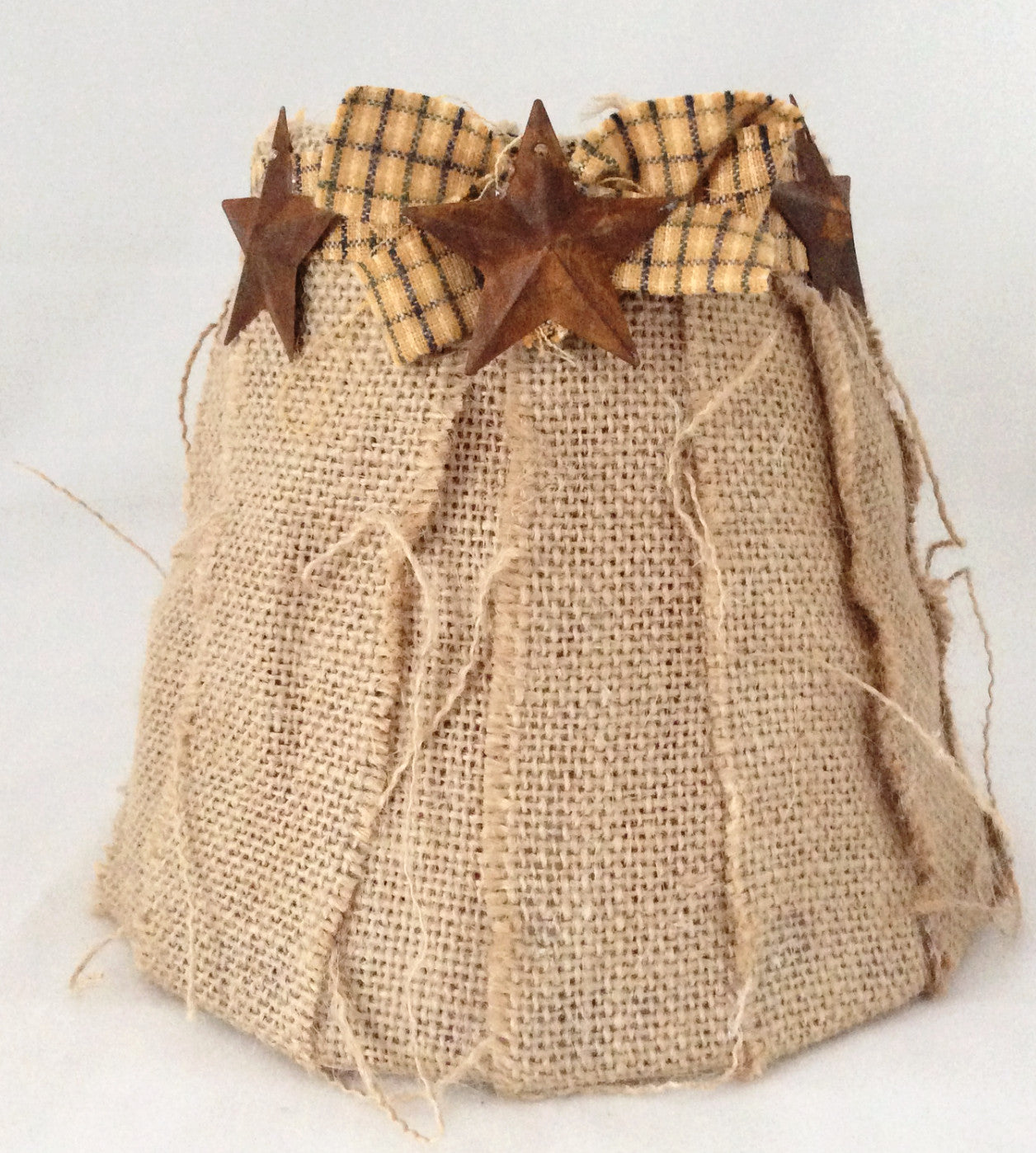 Primitive - Country Style Lamp Shade, Hand wrapped Lamp Shade with Burlap and Home spun fabric