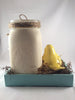 Mason Jar Spring Centerpiece Vase with Ceramic Birds Nesting, Distressed Finish