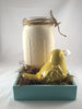 Mason Jar Spring Centerpiece Vase with Ceramic Birds Nesting, Distressed Finish