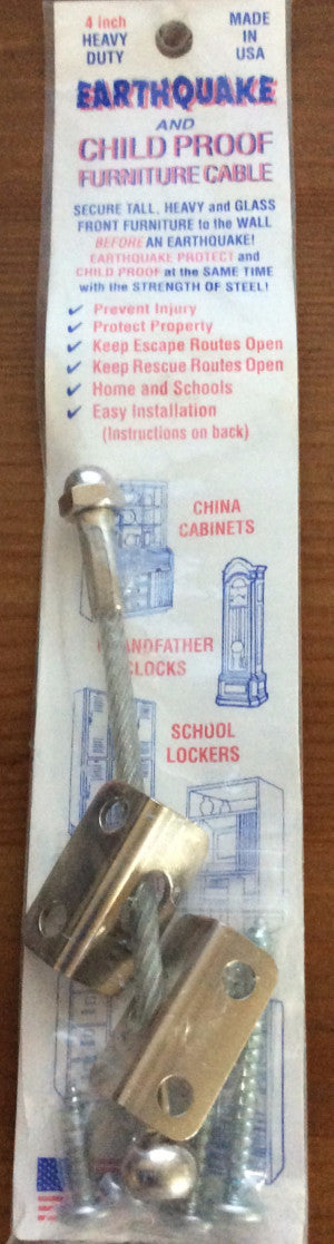 Earthquake and Child Proof Furniture Cable, 4" Heavy Duty