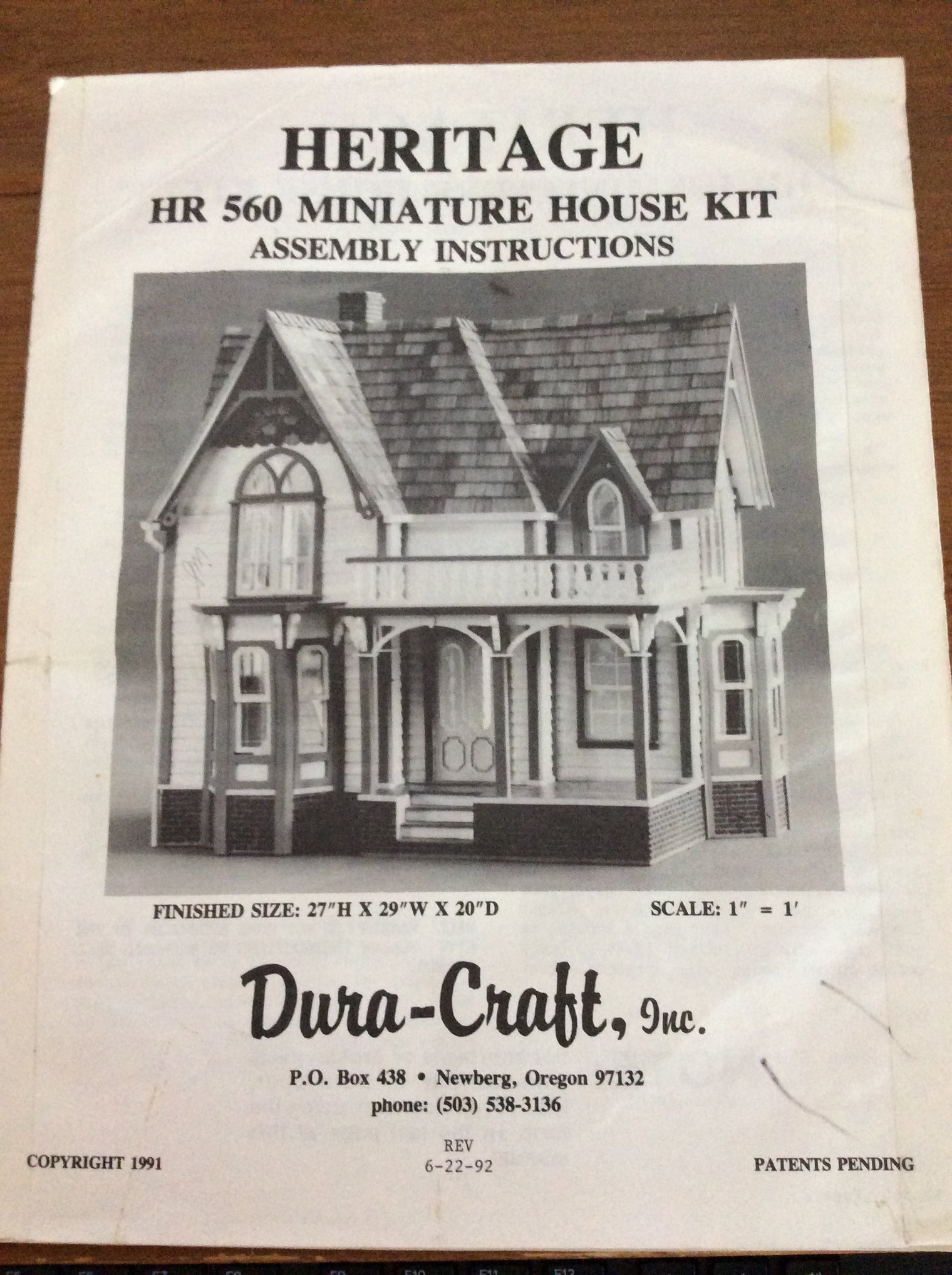Vintage Miniature House 1991, Dura-Craft Heritage Miniature House, 1" Scale