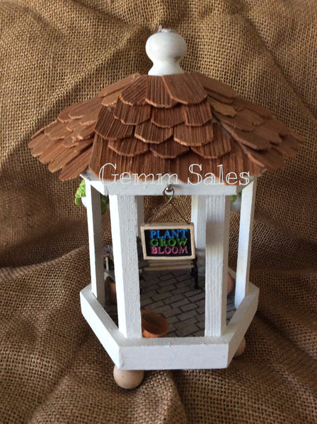 Miniature Garden Gazebo, Miniature Hanging Plants, Miniature Collectible Bird House