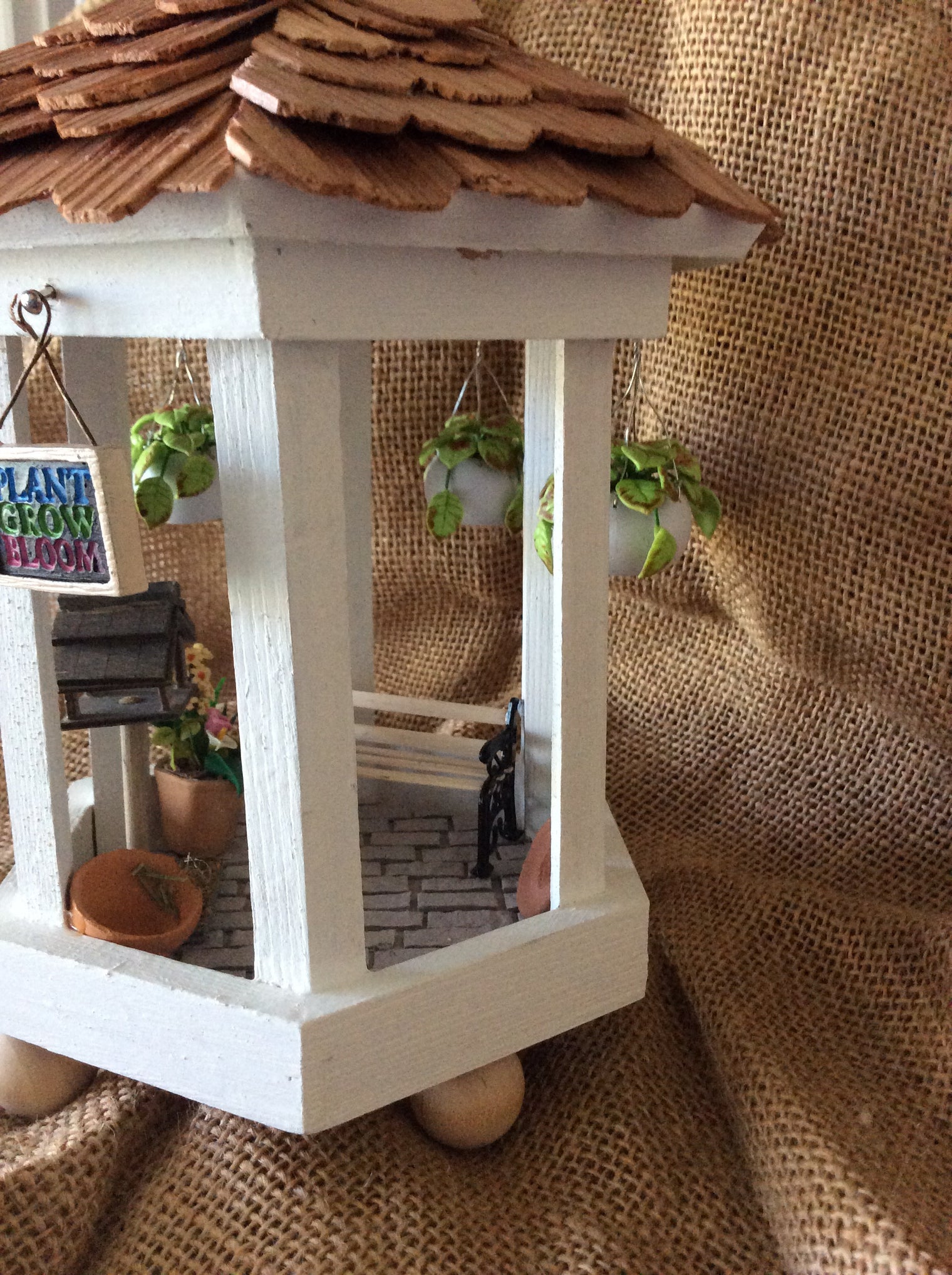 Miniature Garden Gazebo, Miniature Hanging Plants, Miniature Collectible Bird House