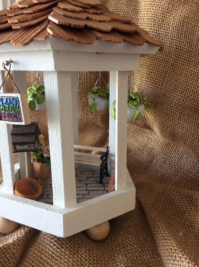 Miniature Garden Gazebo, Miniature Hanging Plants, Miniature Collectible Bird House