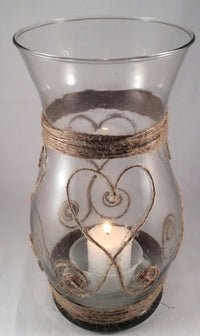 Glass Vase Hand Wrapped with Jute, Glass Candle Holder, Heart Shape Jute Design