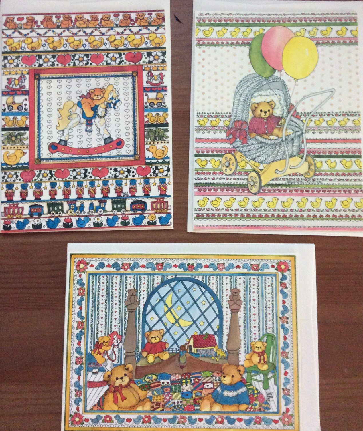 Lucy and Me Teddy Bear Note Cards, Vintage 1980's, Lucy and Me, Inc. Set of 3 Blank Note Cards