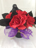Clay Pot with Red Roses, Tabletop Decoration, Halloween Party Decoration, Black Crow on Roses
