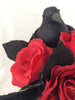 Clay Pot with Red Roses, Tabletop Decoration, Halloween Party Decoration, Black Crow on Roses