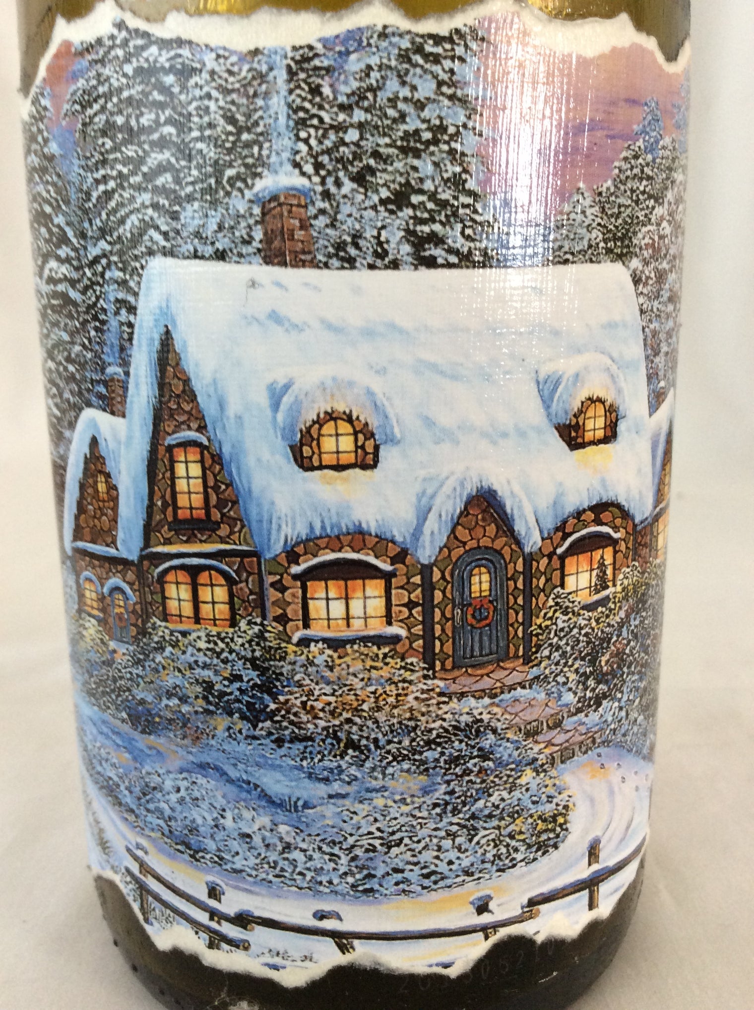 Glass Bottle Vase, Christmas Wine Bottle Vase, Winter Scene, Decorative Vase