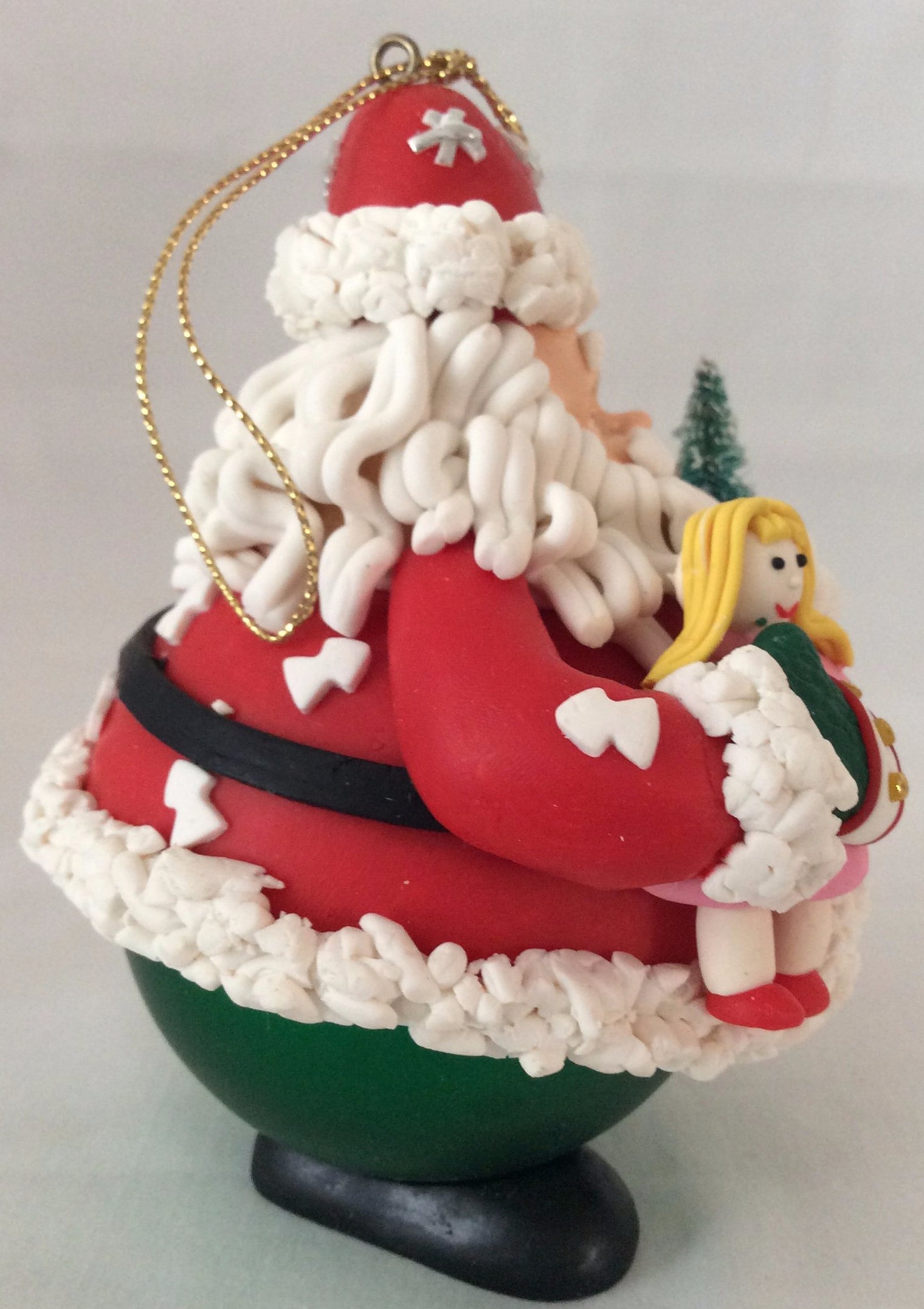 Traditions Glass Character Ball Ornament Santa Clause With Doll & Christmas Tree