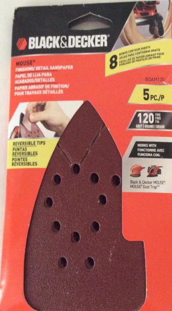 Black & Decker Mouse Finishing/Detail Sandpaper, 120 Fine Grit, 5 Piece Pack
