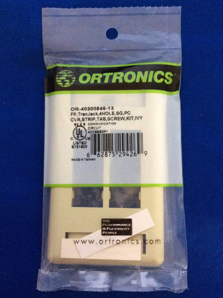 Ortronics OR-40300546-13 TracJack Plastic Faceplate 4 Hole, Ivory
