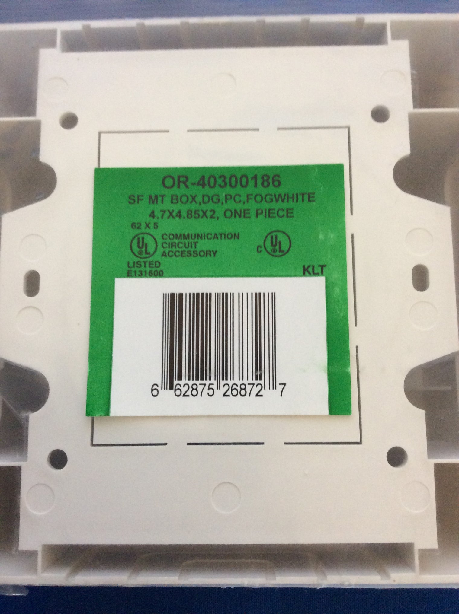 Ortronics OR-40300186, Surface Mount Outlet Box, One Piece, Fog White