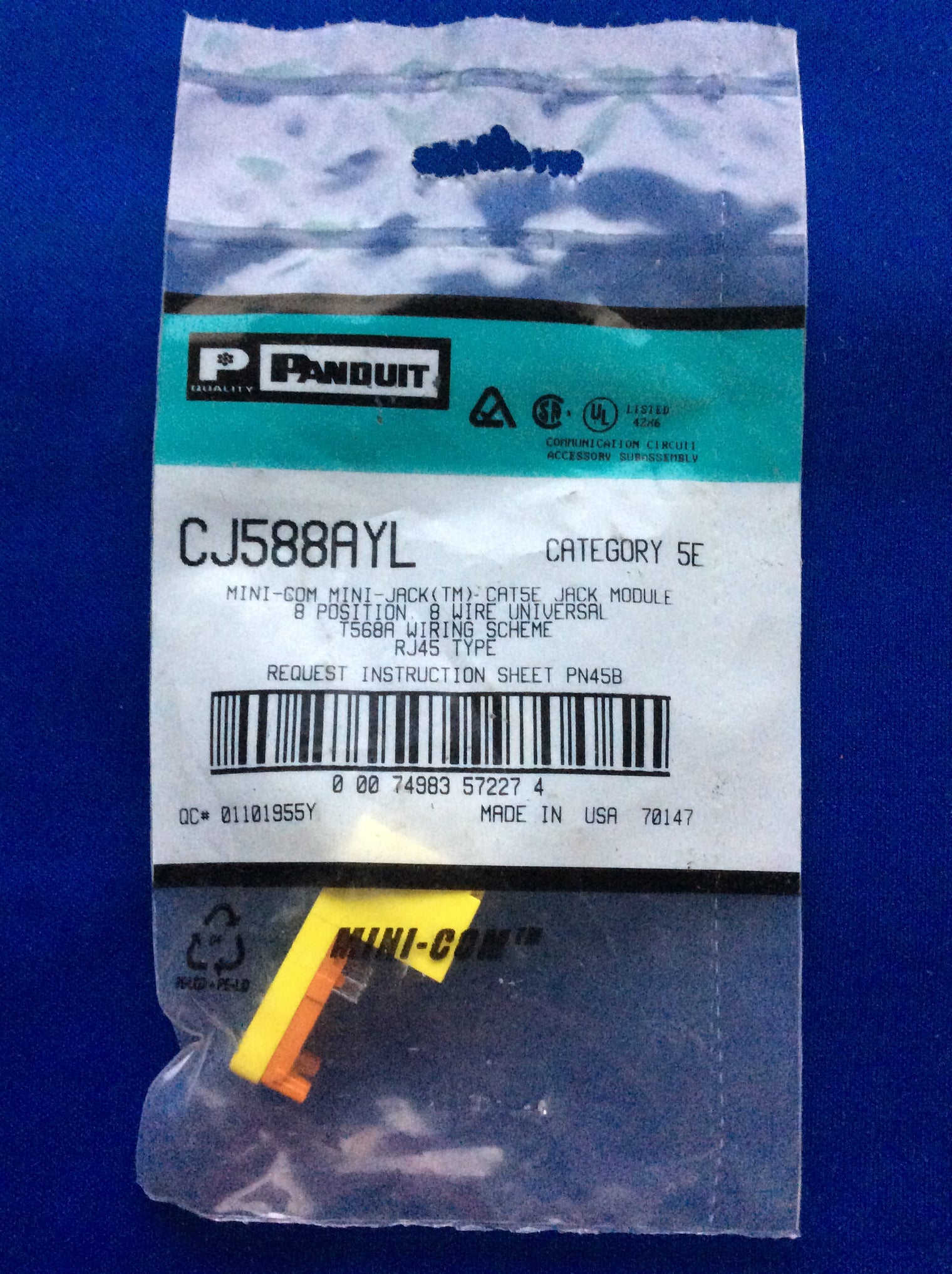 Panduit CJ588AYL Mini-Com, Mini-Jack CAT5E, Yellow