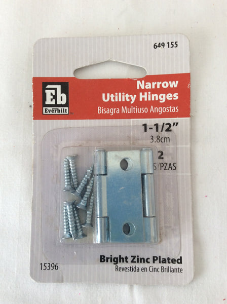 Everbilt Narrow Utility Hinges No.15396, Bright Zinc Plated,1-1/2", Set of 2
