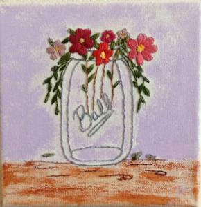 Mason Jar Embroidery Art Embroidery on Canvas