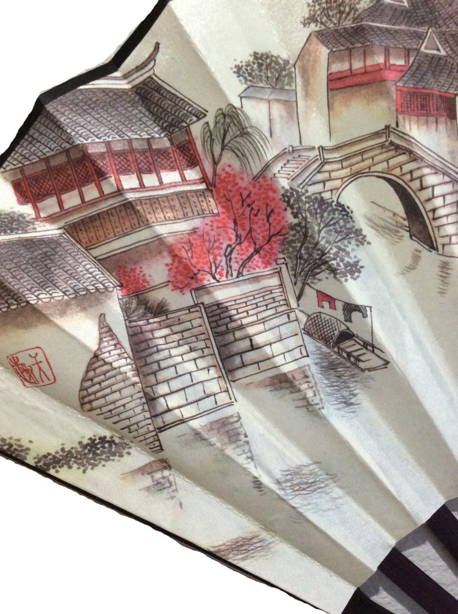 Authentic Chinese Silk & Bamboo Folding Hand Fan