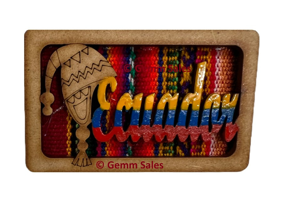 Authentic Ecuador Otavalo Hat Wood Magnet Souvenir