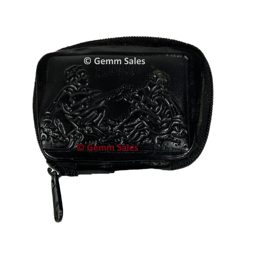 Authentic Ecuador Tooled Leather Coin Purse Black Souvenir
