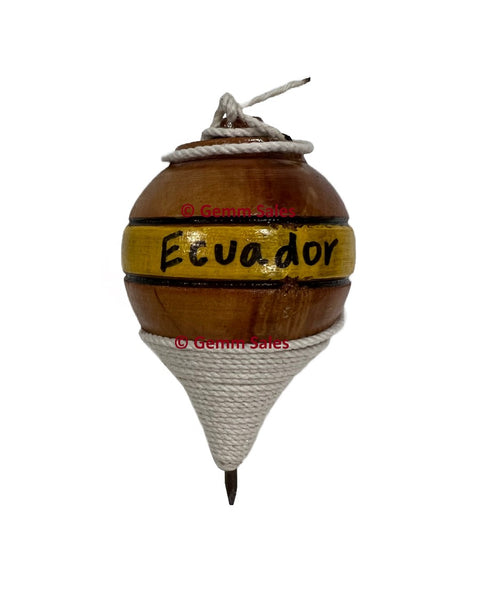 Authentic Ecuador Wood Spinning Top with Metal Tip (Trompo) w/ Yellow and Black Line