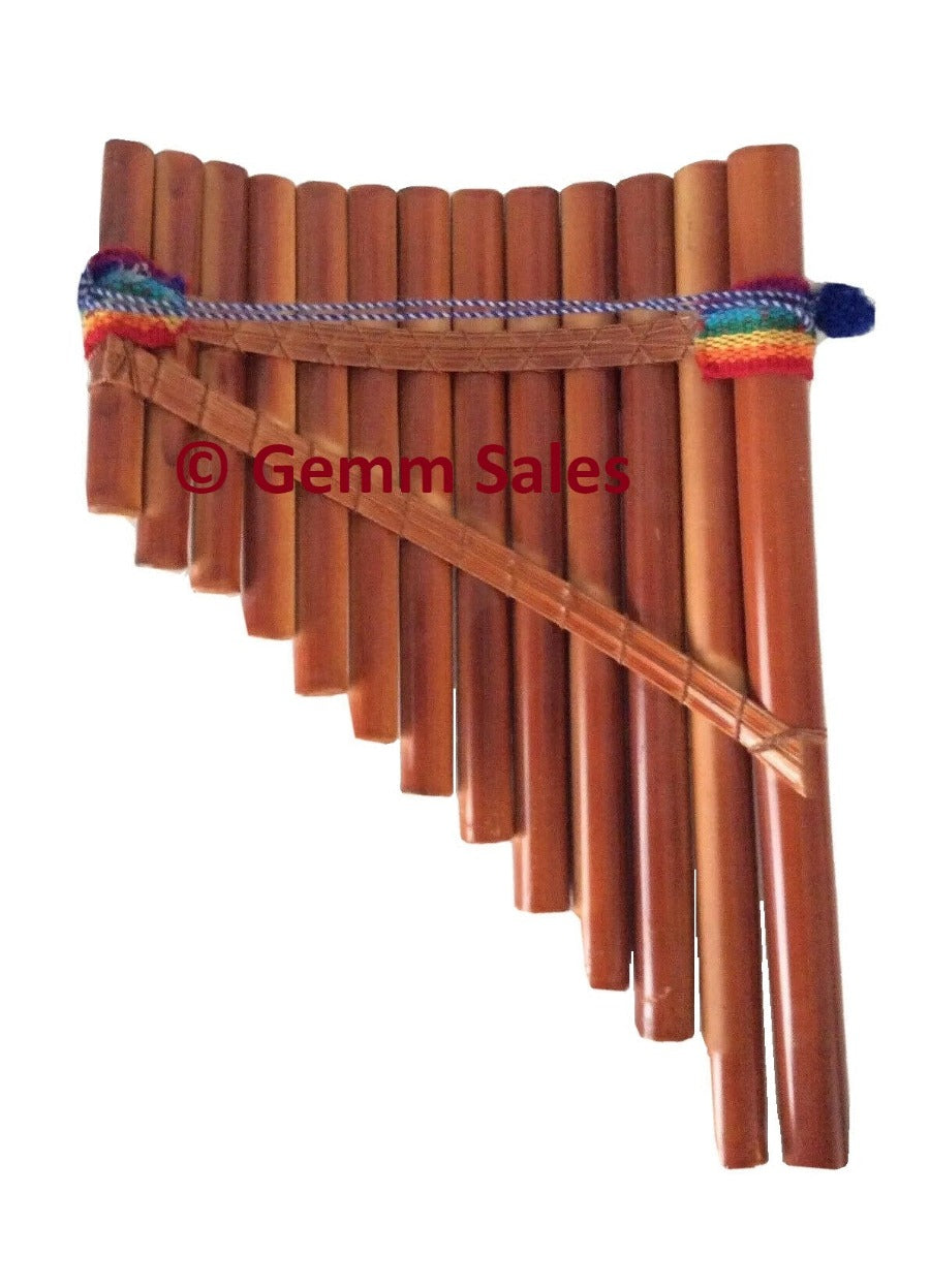 Authentic Ecuador Bamboo Pan Pipe, 13 Canes, Curved