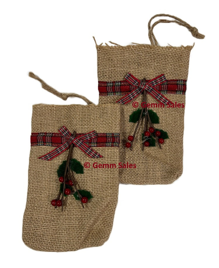 Christmas Burlap Bags Farm Rustic Set of 2
