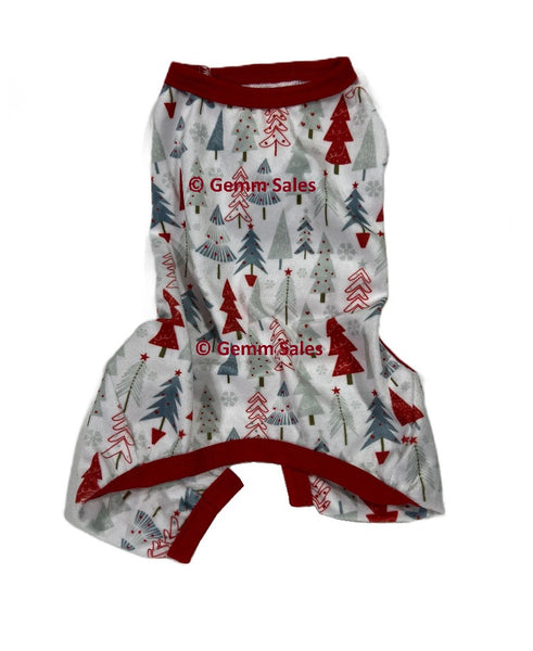 Christmas Dog/Cat Pajama Red Trim Tree Print - Small