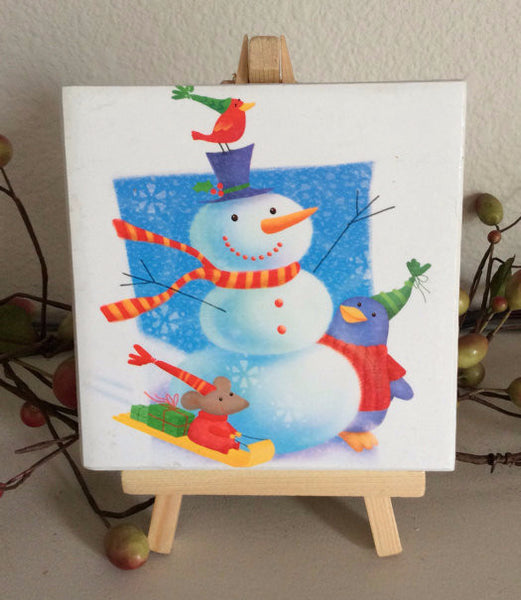 Christmas Snowman Tile Coaster Set