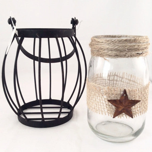 Country Jar with Metal Basket - Rusted Primitive Star