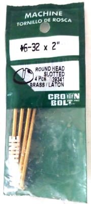 Crown Bolt #6 - 32 x 2" Round Head Slotted, Brass, Set of 4