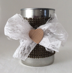 Tin Can Candle Holder, Tin Can Desk Organizer, Handwrapped with Burlap & Lace