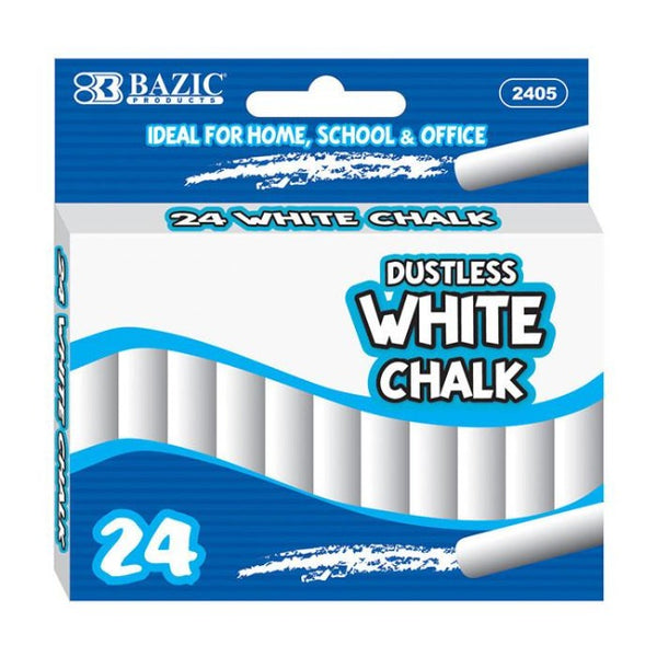 BAZIC Dustless White Chalk, 24 Count Box