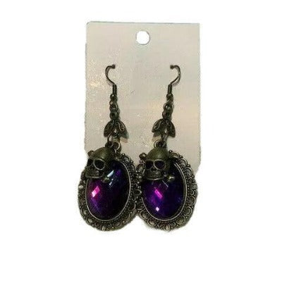 Halloween Skull Charm Drop Earrings - One Pair