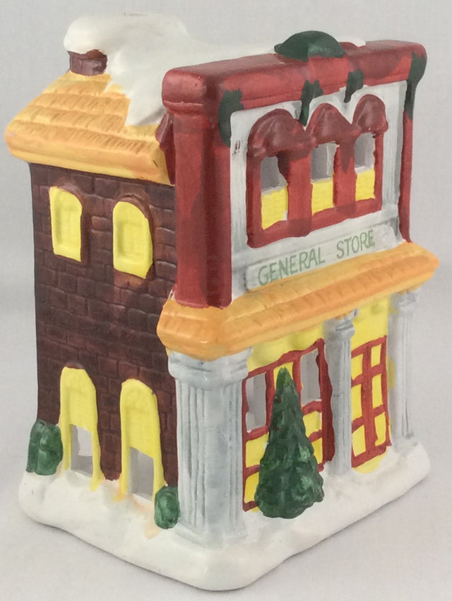 Holiday Village Hand-Painted Ceramic Candle Holder - General Store
