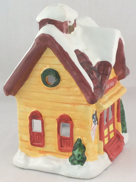 Holiday Village Hand-Painted Ceramic Candle Holder - School House