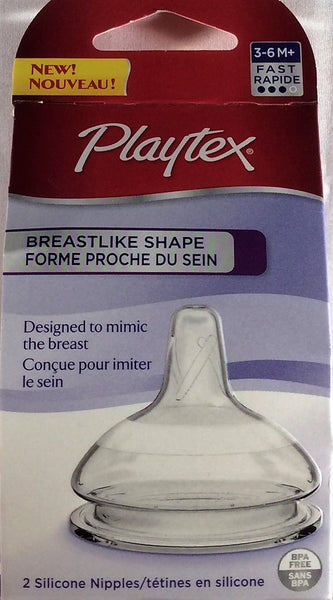 Playtex Silicone Nipples Breastlike Shape 3-6M+ Fast flow