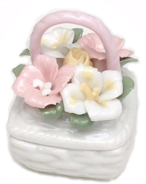 Ceramic Trinket Basket with Flowers