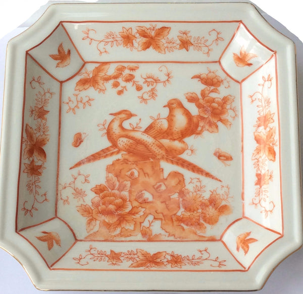 Hand Painted Chinese Square China Plate Decorative Birds