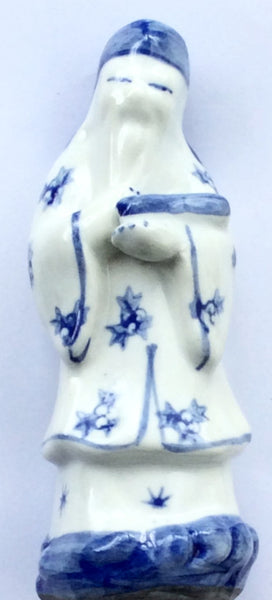Porcelain Blue & White Glazed Chinese Monk Figurine